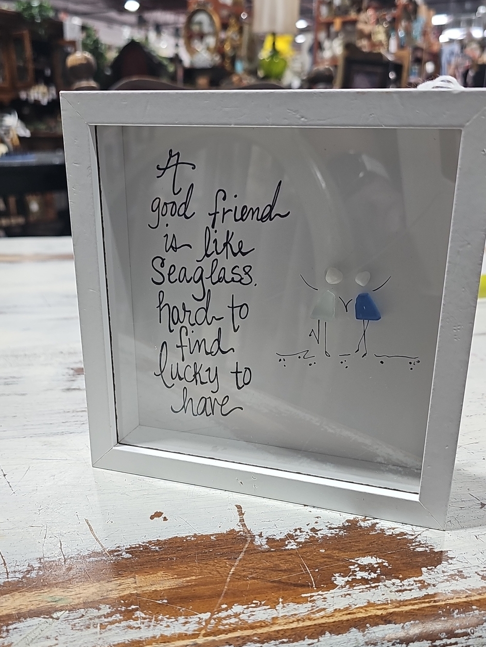 Friendship Seaglass Shadow Frame - White